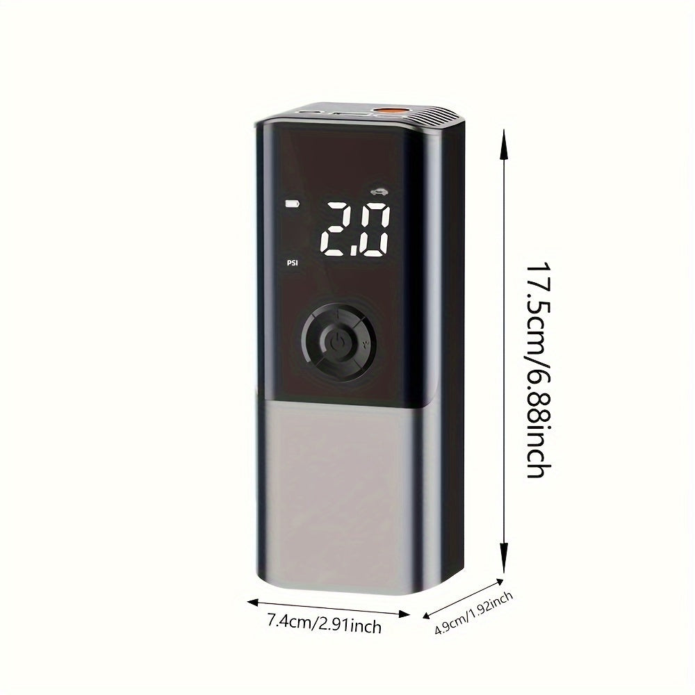Portable Electric Car Tire Inflator Pump, USB Charging with Digital Display, Rechargeable Lithium Battery, LED Light, for Car Bike Motor Balls, ≤36V Operating Voltage, USB Type-C Connector, 1500mAh Capacity