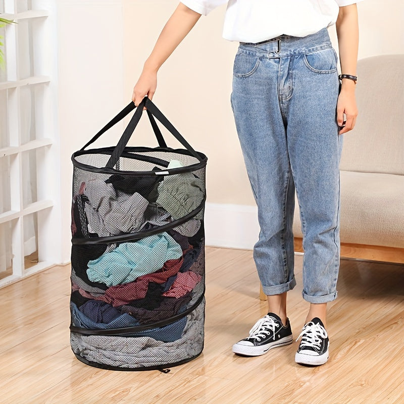 1pc Large Capacity Pop-Up Laundry Hamper - Foldable, Portable, and Mesh - Perfect for Storing Dirty Clothes