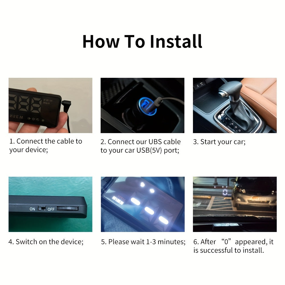 H1 HUD Head Up Display Car Digital Speedometer Windshield Projector Universal For All Cars With Compass Over-speed Reminder Function