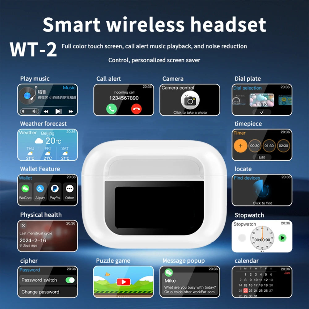 A9 Pro Touch Screen TWS ANC ENC 2024 Gaming Earphone Call Headphone Noise Cancelling True Wireless Earbuds With Touch Screen