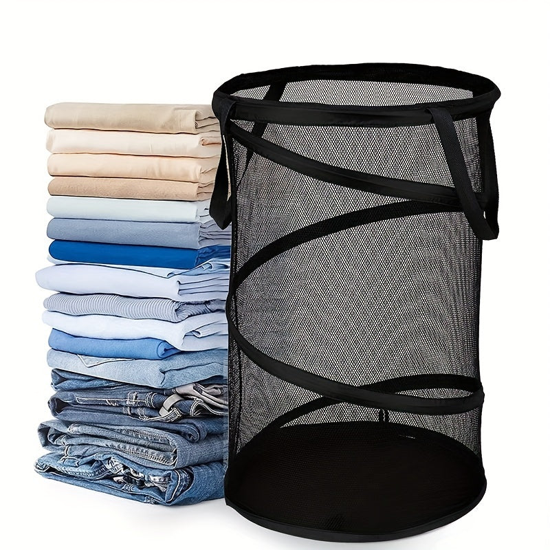 1pc Large Capacity Pop-Up Laundry Hamper - Foldable, Portable, and Mesh - Perfect for Storing Dirty Clothes