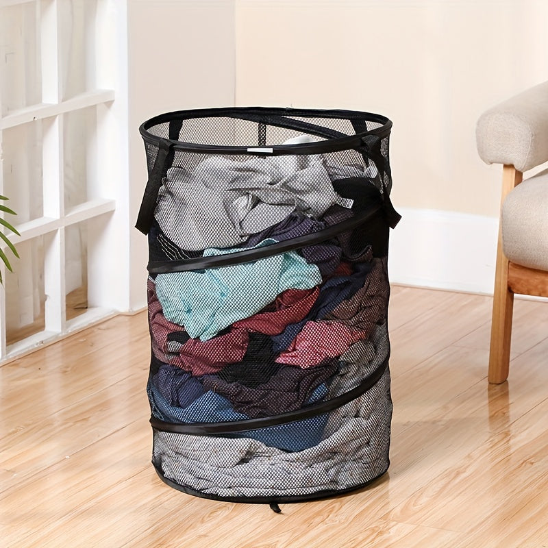 1pc Large Capacity Pop-Up Laundry Hamper - Foldable, Portable, and Mesh - Perfect for Storing Dirty Clothes